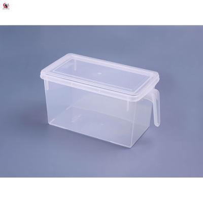 China Plastic Clear Refrigerator Food Freshness Preservation Rectangle Crisper Box With Handle for sale