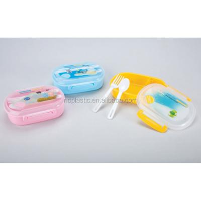 China TWO COMPARTMENT OVAL PLASTIC LUNCH BOX SUSTAINABLE WITH SPOON AND FORK for sale