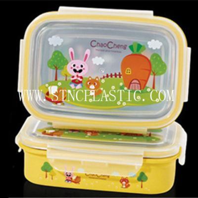 China Freshness Preservation Cartoon Stainless Steel Rectangle Lunch Box With Lock 1 Compartment Food Storage Box for sale