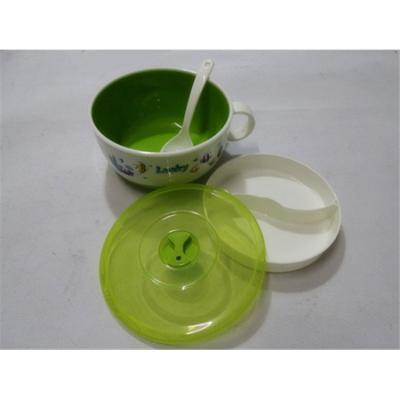 China Microwavable food container with spoon plastic 2 layers bowl with handle round bowl with lid for sale