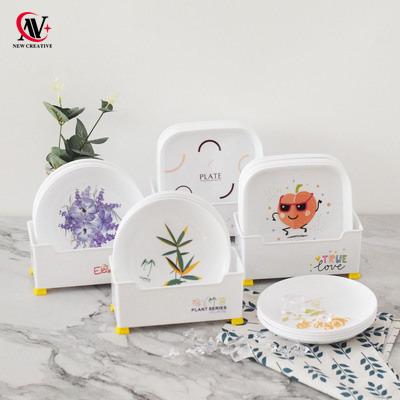 China Sustainable Plastic Square Dish Set With Water Socket Box Dinner Plate 9 Pcs Colorful Fruit Dish Suit Table Scrap Dish for sale