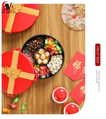 China Sustainable plastic candy plate with lid round 6 compartment snack storage box for sale