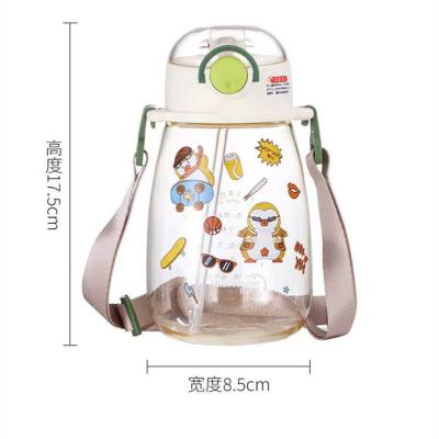 China 600ml Kids Sustainable Straw Drinking Plastic Water Bottle With Strap Lock And Cartoon Cute Water Bottle for sale