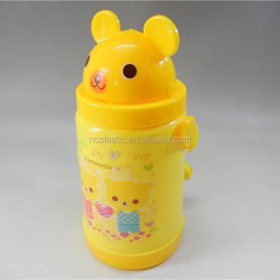 China Sustainable Bear Shape Plastic Drinking Water Bottle With Straw For Kids 450ml for sale