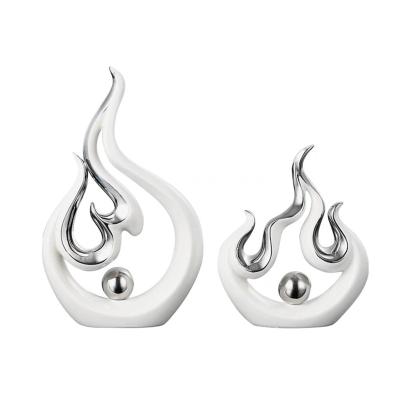 China Minimalist Hot Selling Artistic Style Decoration Home Accessories Unique Living Luxury Silver Flame Shape Decor Ceramic Ornaments for sale