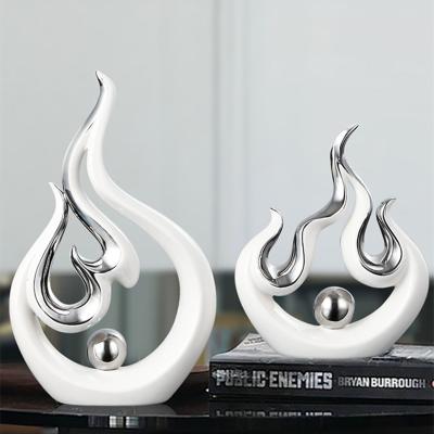 China Wholesale Minimalist Unique Modern Home Decoration Artistic Style Luxury White Silver White Creative Flame Flame Ceramic Ceramic for sale