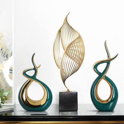 China Unique Minimalist Artistic Style Home Decoration Accessories Other Decor Electroplating Green Gold Home Decor Ceramic Ornaments for sale