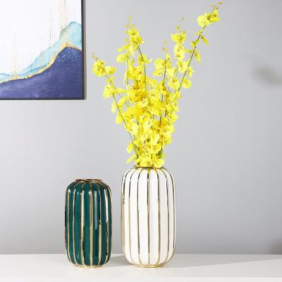 China Contemporary Nordic Modern Ceramic Home Decoration Flower Vase Light Gold Stripe Gold Stripe Table Vases For Wedding Centerpiece for sale