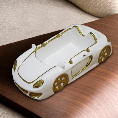 China Modern Nordic Porcelain Car Unique Shape Decor Luxury Designed Silver Ceramic Ashtray For Living Room for sale