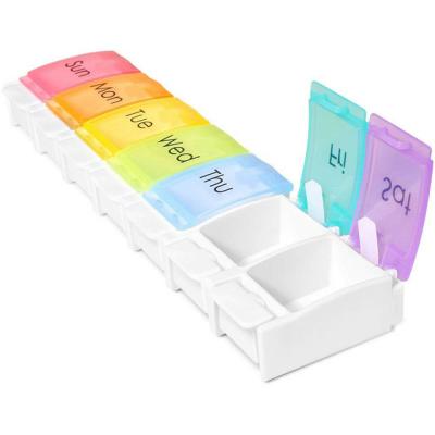 China Portable Pill Packaging 7 Days Travel Rainbow Vintage Plastic Pill Organizer Storage Container Box for sale