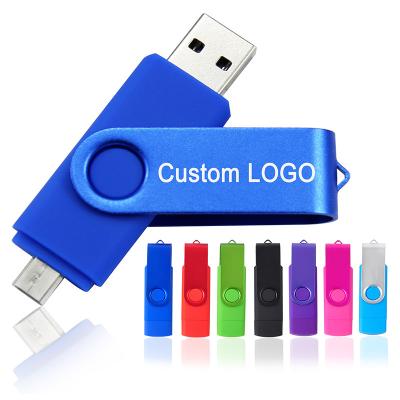 China Increase Cheapest High Speed ​​Flash Drive 64gb 32gb 16gb Memory USB Rotary Pen Drive For Android Micro/PC 2 in 1 Flash Drive Gift for sale