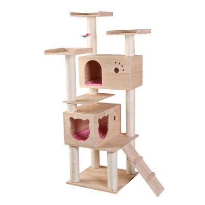 China Newest Large Stocked Luxury Wooden Cat Tree Tower Pets China Wooden Pet Two House for sale