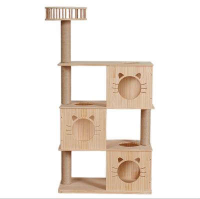 China Beige Viable Xxl Cat Climbing Scratcher Sisal Luxury Large Cat Scratching Tree Wooden Cat Factory New Models 4 Levels for sale