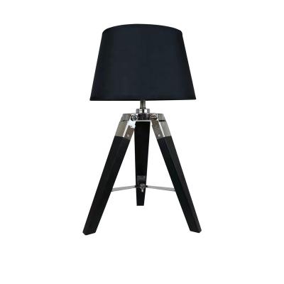 China Modern Small Nightstand Table Lamp with Wooden Tripod Base in Black for sale