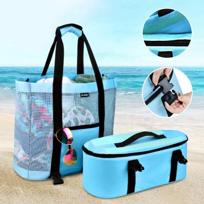 China Multifunctional Summer Large Mesh Beach Tote Bags With Detachable Cooler Bag for sale