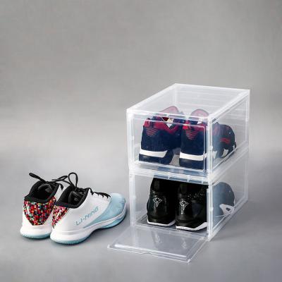 China Modern Acrylic Dustproof Magnetic Clear Sneaker Shoe Boxes Plastic Black Storage Boxes for sale