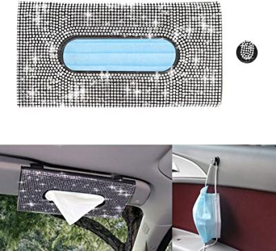 China Bling Bling Multifunctional Leather Car Sun Visor Tissue Box Tissue Paper Mask Shimmer Holder For Car for sale