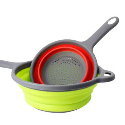 China Long Handle Sustainable Household Kitchen Sink Vegetable Fruit Colander Collapsible Basket for sale