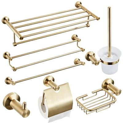 China Modern Brushed Gold Towel Rack 304 Stainless Steel Tower Bathroom Storage Rack Bathroom Hardware Hanger Set for sale