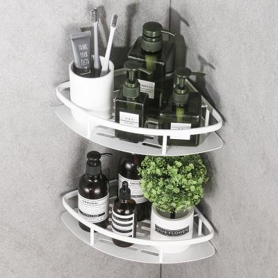 China Bolt Inserting Type White Alumimum Bathroom Kitchen Double-Layer Triangle Shelf Corner Corner Storage Rack for sale