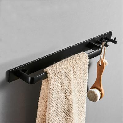 China FOLDER Space Aluminum Black Towel Rack Bathroom Wall Mounted Towel Rack With Double Towel Rack With Hook for sale