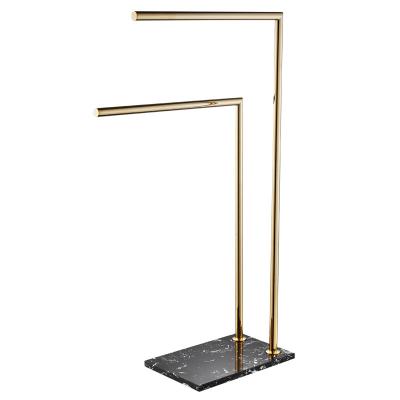 China Double Floor Black Marble Towel Rack Floor Towel Rack Bathroom Bath Tub Towel Rack Gold Copper Coat Rack for sale