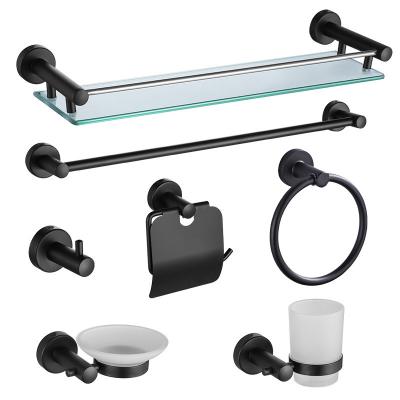 China Modern Black Towel Rod Set Stainless Steel Bathroom Storage Rack Tissue Holder Bathroom Towel Rack Bathroom Hardware Pendant for sale