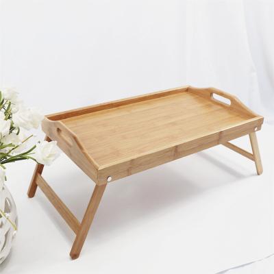 China Bamboo Wood Laptop Computer Desk Bed Stocked Serving Trays With Legs Folding Bamboo Breakfast Table for sale