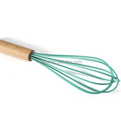 China Sustainable Silicone Beater with Wooden Handle Beater for Mixing Gravy and Sauces for Pancake Batter Eggs and Egg Whites Cake Mix for sale