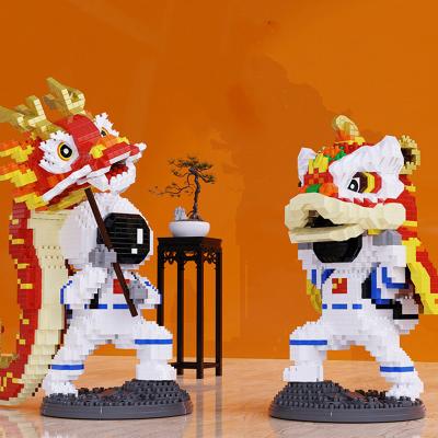 China Micro Dragon Dance Lion Dance Astronaut Mini Brick Toys For Birthday Building Toy Chinese Culture DIY Home Decor Building Blocks Gift for sale