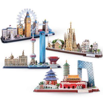 China 3D Children's Gifts DIY Toy Paper Miniature Model City London Paris New York Moscow Famous Building Assemble 3D Puzzle for sale