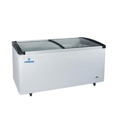 China Single-temperature made in China curved glass door commercial ice cream display freezer SD-389 for sale