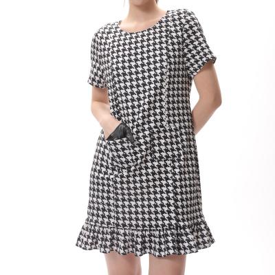 China Summer Anti-Static Women's Spring Sleeve OEM Front Pockets Casual Elegant Short Elegant Classic Printed Basic Dress for sale