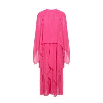 China Spring summer anti-static women 3 layers elegant fashion casual street cape wear bright color maxi long dress for sale