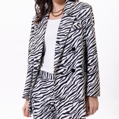 China Anti-wrinkle spring new fashion design women elegant long sleeve zebra printed formal elegant business suit blazer jacket for sale