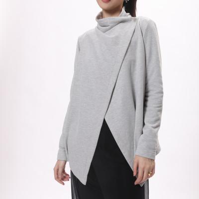 China New Design QUICK DRY Women Fashion Spring Causal Street Use Irregular Long Sleeve Collar Blouse Top Light Gray Jacket for sale