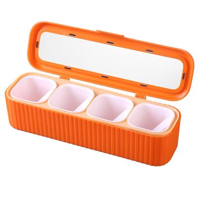 China Custom Logo Kitchen Spice Pots Freshness Preservation Condiment Storage Container 4 Pieces Clear Seasoning Box with Cover and Spoon for sale