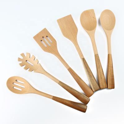 China High Grade 6PCS Beech Wooden Spoons and Acacia Wood Spatula Home Viable Kitchen Utensils Cooking Tools Set for sale