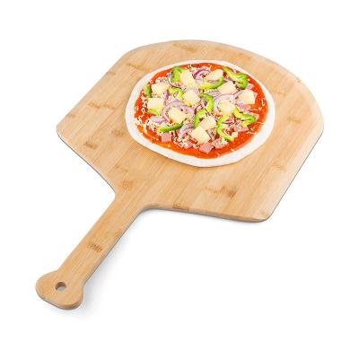 China Sustainable Amazon Hot Sales Pizza Cutting Board With Long Handle Bamboo Wood Pizza Skin for sale