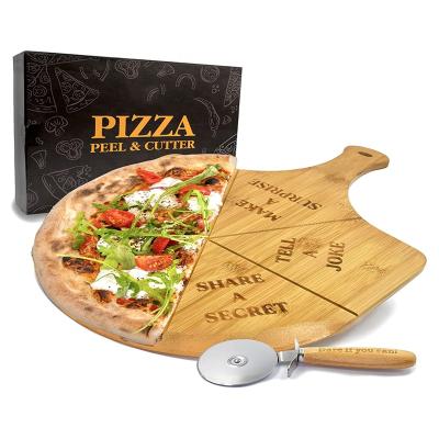 China Sustainable New Product Ideas 2021 Wooden Bamboo Pizza Cutting Board Set With Cutter for sale