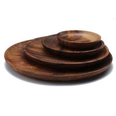 China Sustainable Custom Wooden Dinner Food Dish Set Acacia Round Charger Wooden Dishes for sale