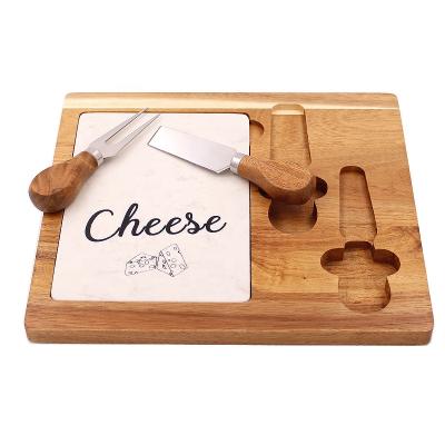 China Viable custom logo wooden cheese founud set acacia marble cheese board and knife set for sale