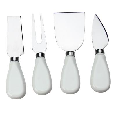 China Durable Luxury 4pcs Stainless Steel Cheese Fork Knife Set Ceramic Handle Cheese Knives for sale