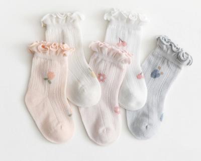 China Summer New Breathable Thin Mesh Pi Newborn Baby Socks Combed Cotton Floral Ultrathin Socks for sale