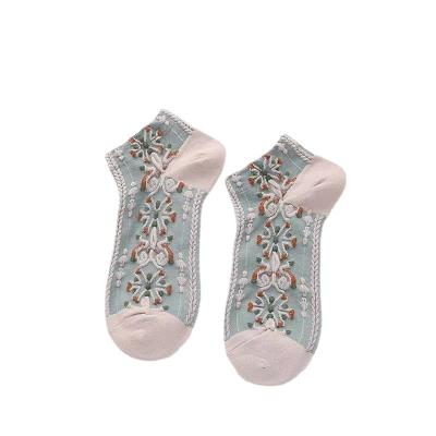 China Summer Fashionable Thin Socks Spring Pi Female Three-Dimensional Boat Socks All Vintage Floral Socks for sale