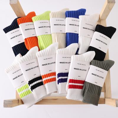 China Sporty thick socks trend unisex double needle yarn mid pi tube bangs solid color cotton socks for sale