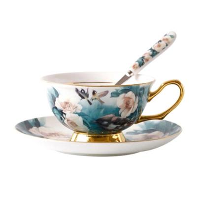 China Sustainable European Classic Style Cuckoo Ceramic Coffee Sets Cup Saucer Pot Fine Bone China Tea Gift Sets For Business Status for sale