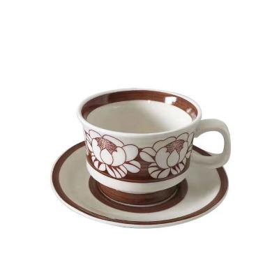 China Sustainable Thai Style Cup Saucers Coffee Sets Solid Ceramic French Vintage Coffeeware Porcelain Tea Cup And Saucer for sale