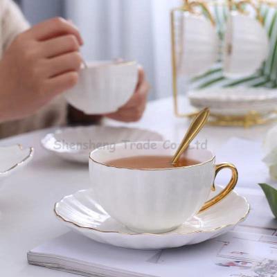 China Sustainable Wholesale Hotel Tea Cup Set Ceramic Cups Saucers Set Simple White Porcelain Coffee Cup And Saucer Spoon Set for sale