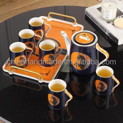 China Sustainable Ethiopian Coffee Table Set Ceramic Mugs Pot Arabic Coffee Mugs Black Orange Cup Porcelain Drink Mug for sale